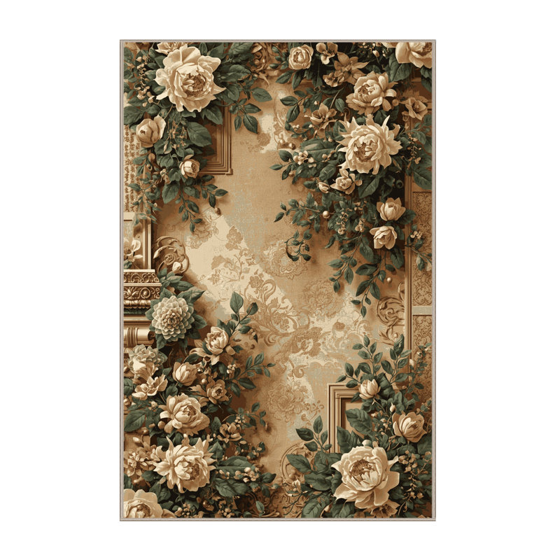 Tapis floral beige délavé à la machine Parkwoods, 2 x 4