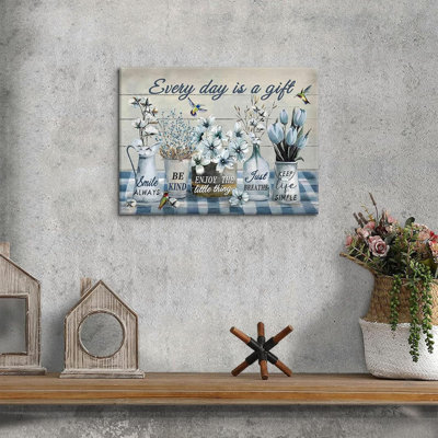 Farmhouse Bathroom Floral Canvas Wall Art Rustic Flower Wall Decor Every Day Is A Gift Artwork Poster Print Inspirational Quotes Painting Pictures For Bathroom Living Room Bedroom(16X24in Canvas)