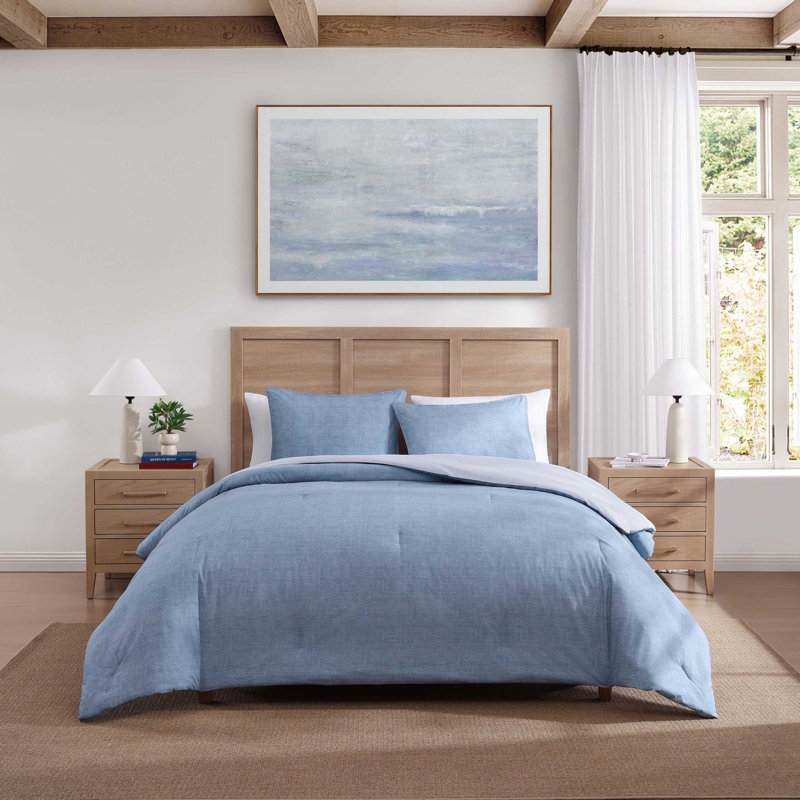 Tommy Hilfiger Classic Texture Light Blue Duvet Cover Set, Queen Duvet Cover + 2 Standard Shamps, 3