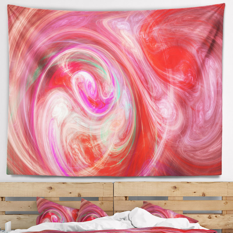 Motif fractal à motif fractal rouge avec cercles abstraits tapisserie, H 78 po x l 92 po