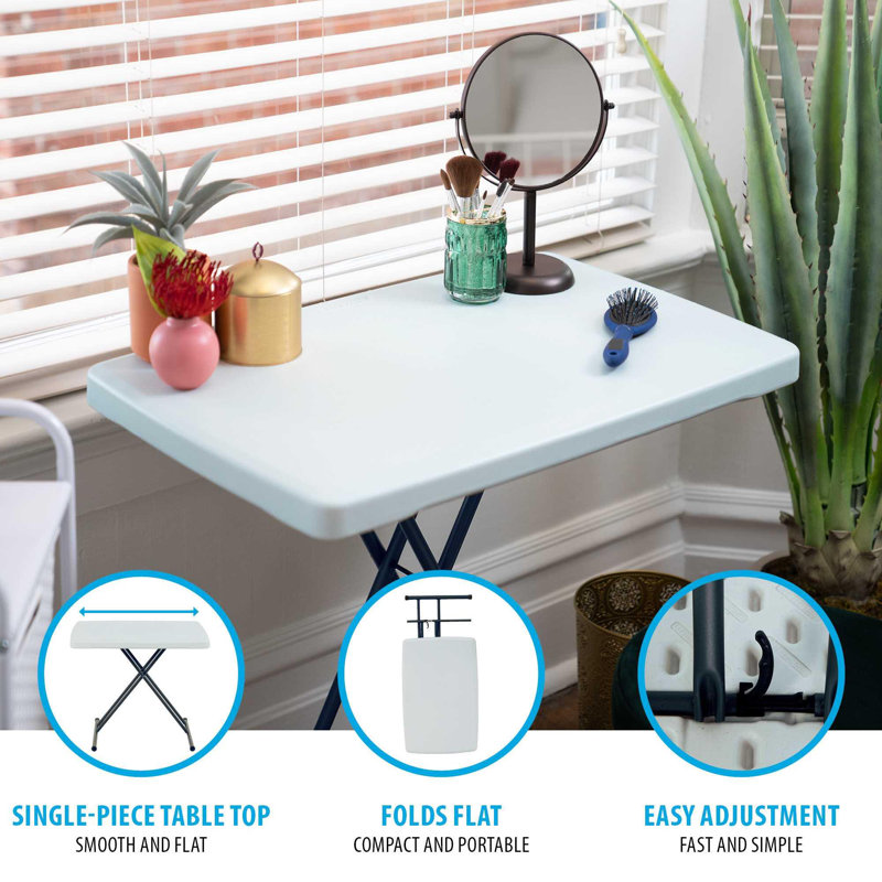 20 in. L Plastic / Acrylic Rectangular Adjustable Folding Table, White