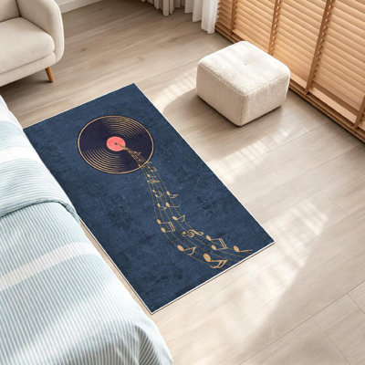 Black Vinyl Sound Musical Technology Banner Music Vintage Play Album Machine Washable Indoor Area Rug