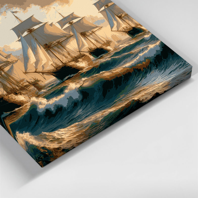 Art mural sur toile brune "Goélettes nautiques", H 16 po x l 16 po