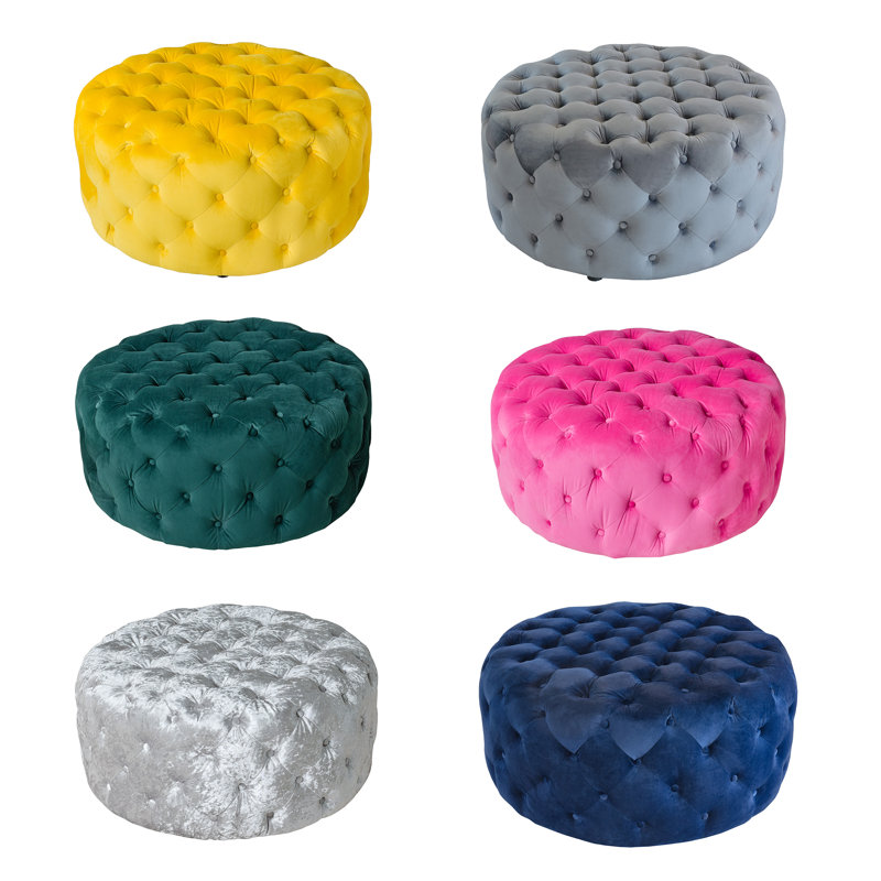 Isiah 91cm Wide Velvet Tufted Round Cocktail Ottoman, Grey