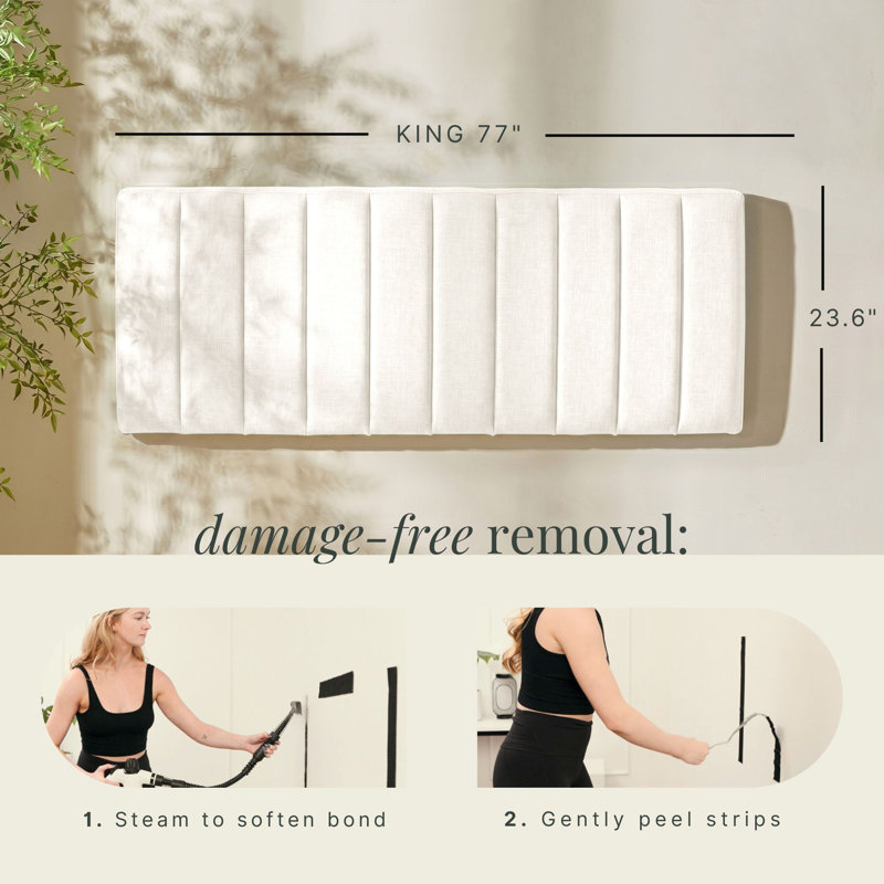 Chastelyne Upholstered Easy Assemble Wall Mounted Headboard, King, White