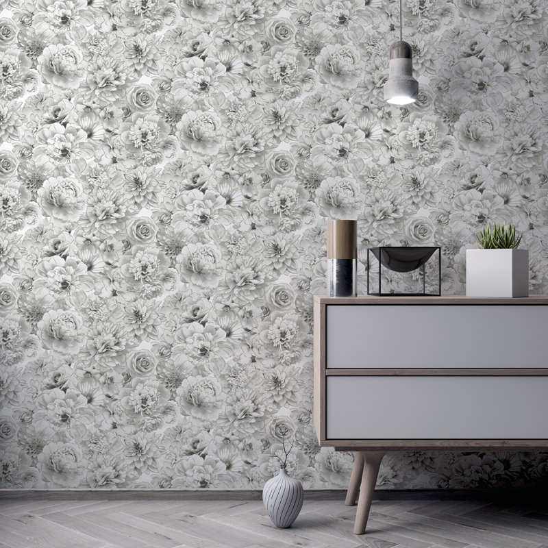Clarissa Grey Glitter Bloom Wallpaper
