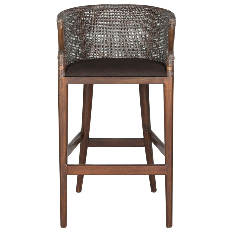 Tabouret de bar Morency Transitional - Structure en acajou avec dossier en rotin texturé et coussin en mousse, Brun