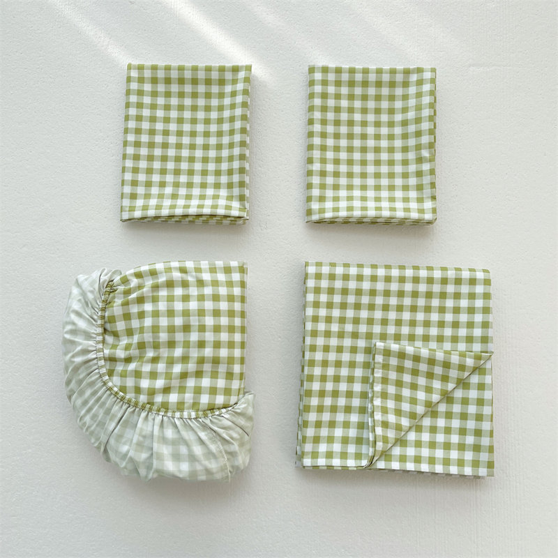 Gingham Sheet Set, Pre-Washed Microfiber Ultra-Soft Plaid Grid Sheets, Green Gingham, King Sheet Set + 2 Pillowcases