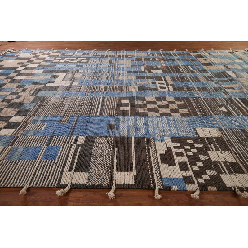 Tapis marocain moderne à motif abstrait All-Over 12 x 20