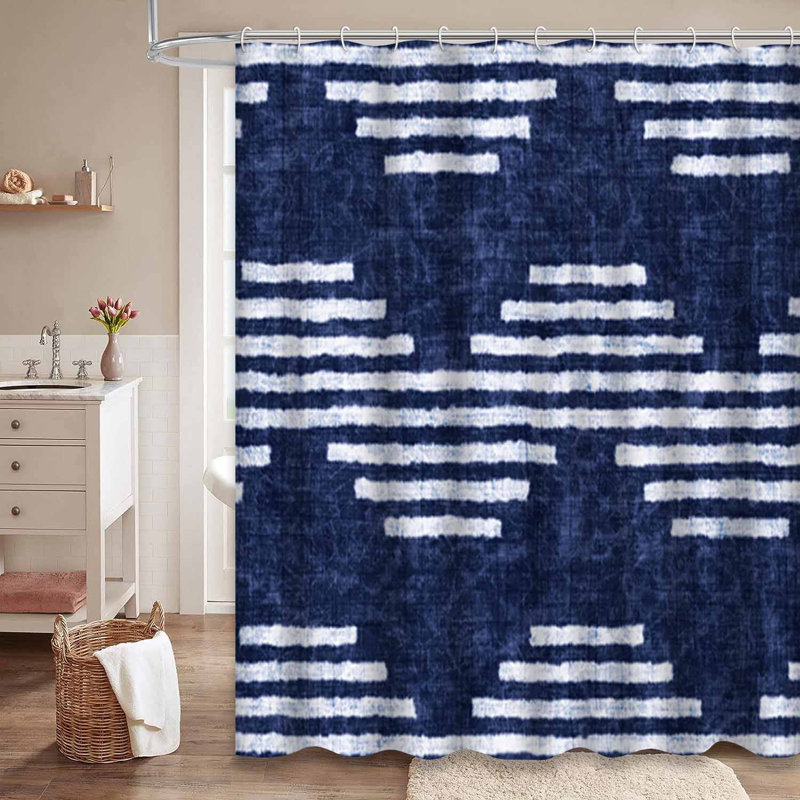 Rideau de douche bleu délavé bleu marine avec 12 crochets, L 72 po x l 78 po