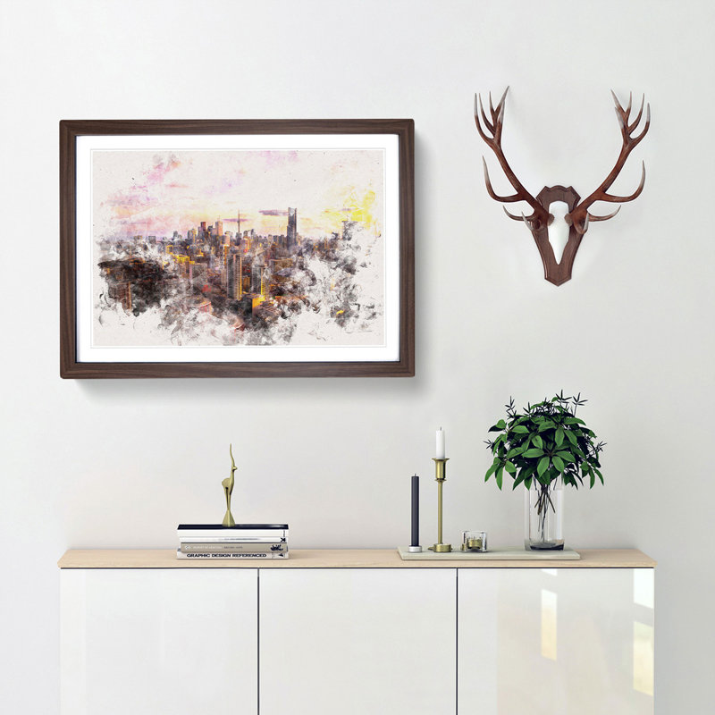 Toronto Canada Skyline - Picture Frame Painting Print, 33cm H x 45cm W x 2cm D, Walnut Framed
