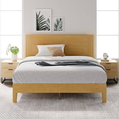 Premium Solid Wood Bed Frame with Headboard, Scandinavian Signature High Headboard Wood Bed