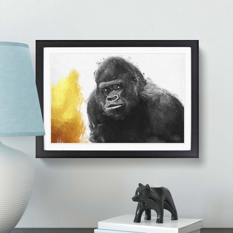 Silverback Gorilla with Golden Flash - Picture Frame Painting Print, Black Framed, 27cm H x 36cm W x 2cm D