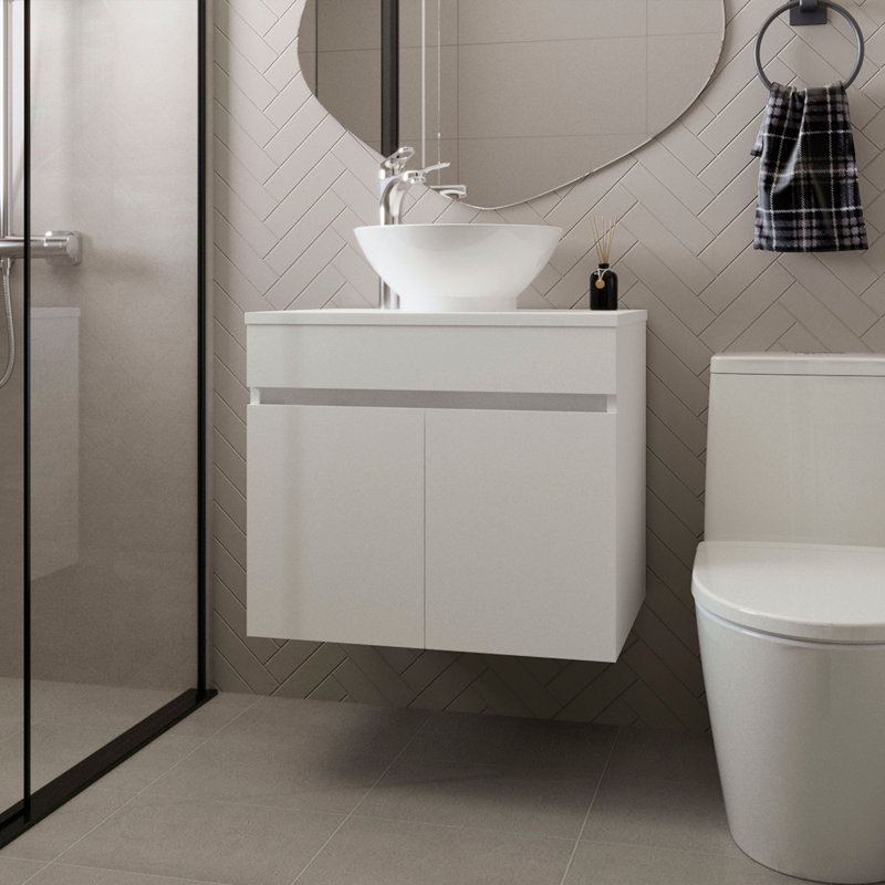 Meuble-lavabo de salle de bain avec 2 portes, Blanc, Blanc