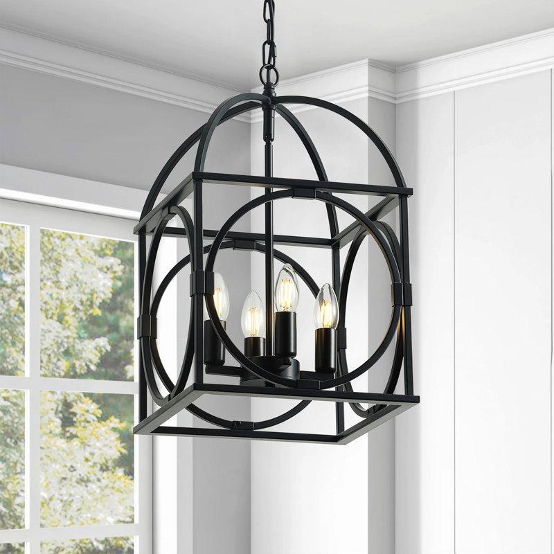 4-Light matte black adjustable iron pendant lamp