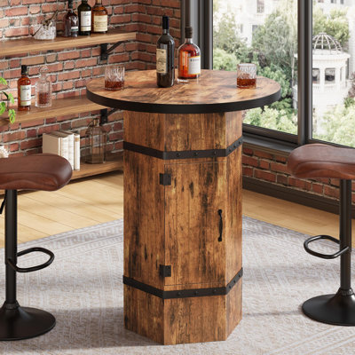 Table de bar ronde de 39,4 po de hauteur avec rangement dissimulé et piédestal inspiré des tonneaux pour la cuisine, le bar à la maison et le pub