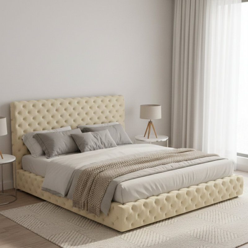 Upholstered Bed, Cream, Kingsize (5')