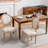 French Style Solid Wood Frame Antique Painting Linen Fabric Back Dining Chair-703350443