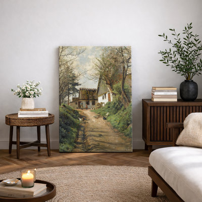 «Spring Country Farmhouse Path with Chickens», œuvre de pastorale rustique, impression sur toile encadrée