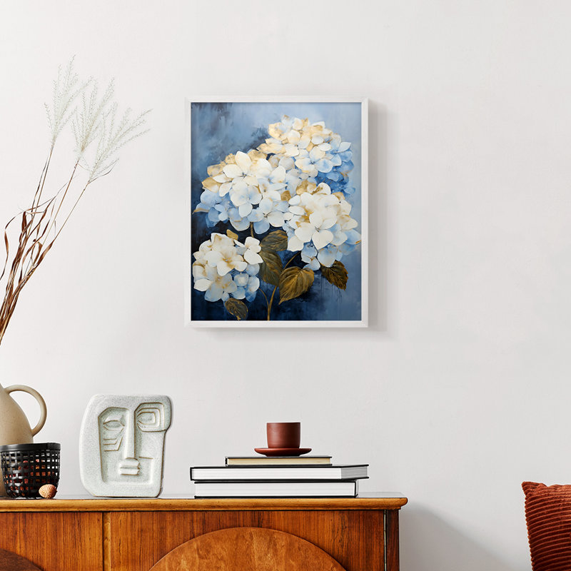 Série FLORAL CXLIV - reproduction encadrée de qualité supérieure - prête à être accrochée - aucun clou requis, Blanc / Blanc
