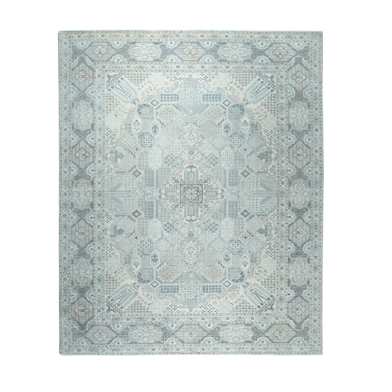 Tapis vert en laine fait à la main, Rectangulaire 4 pi x 6 pi