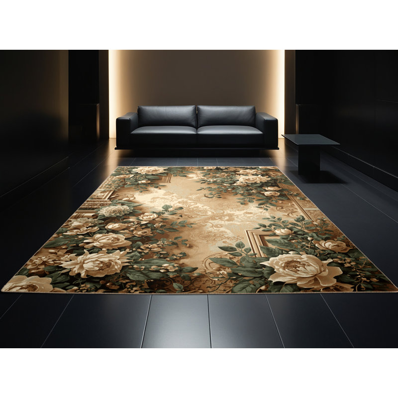 Tapis floral beige délavé à la machine Parkwoods, 5 x 7