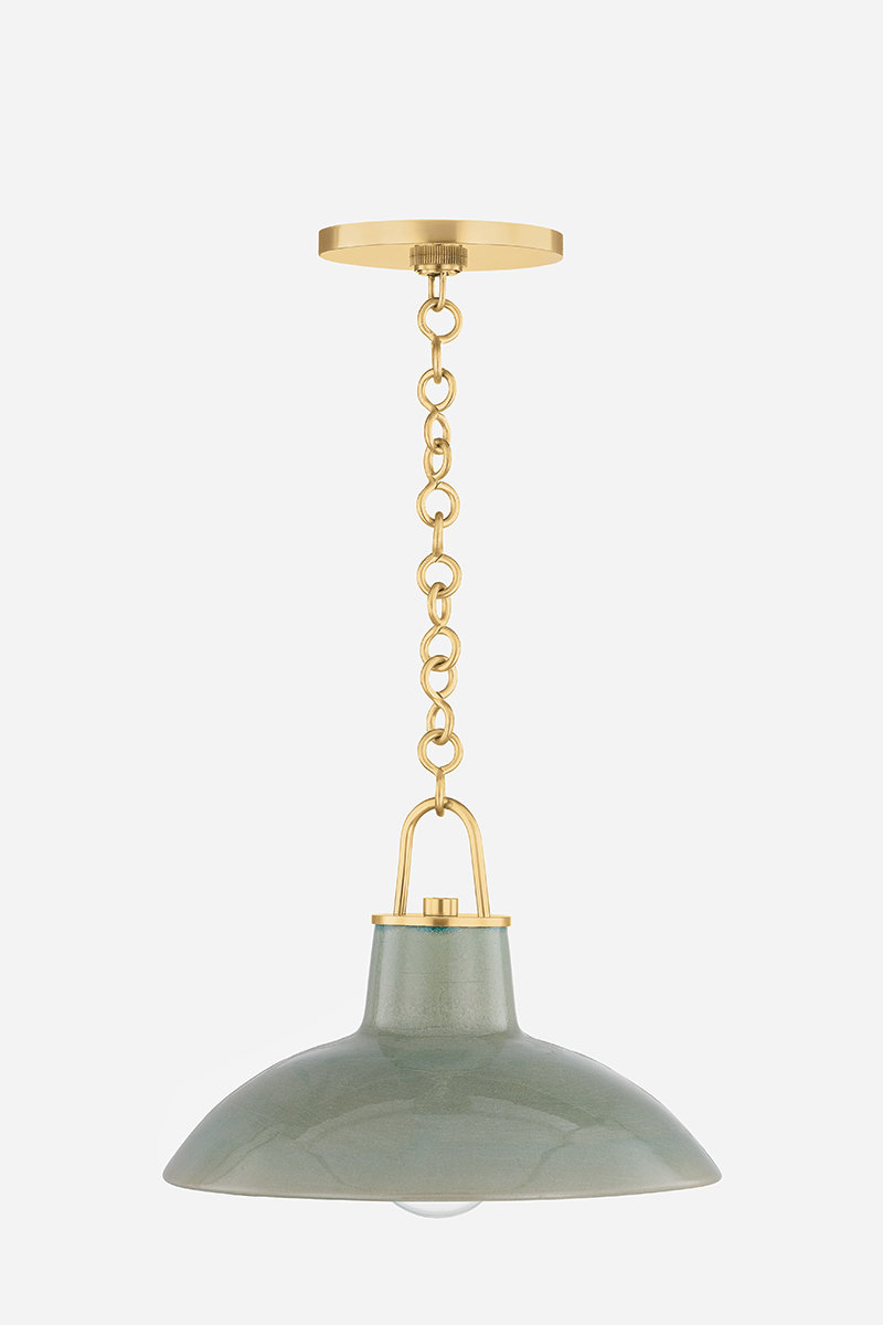 POTTERSVILLE Pendant, Brass, Teal, 10" H x 12.5" W x 12.5" D