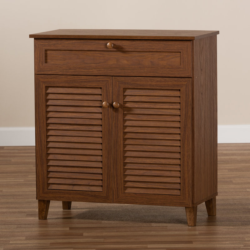 Shoe Storage Cabinet, Walnut, 33.38" H x 30.75" W x 14.7" D