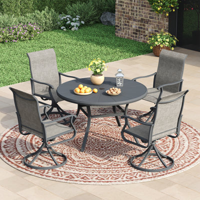 Aluminum Patio Dining Set with  Round Dining Table and 4 Swivel PVC-coated polyester  Dining Chairs
