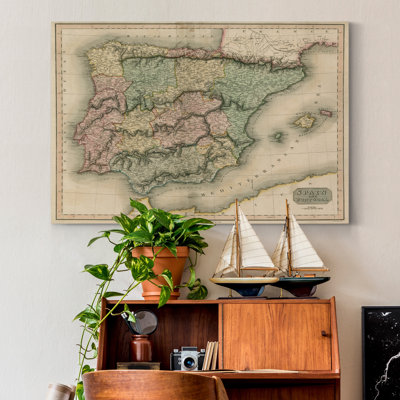 Carte rétro de l'Espagne, reproduction sur toile tendue