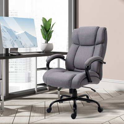 High Back Big And Tall Executive Office Chair 484Lbs With Wide Seat, Computer Desk Chair With Linen Fabric, Adjustable Height, Swivel Wheels