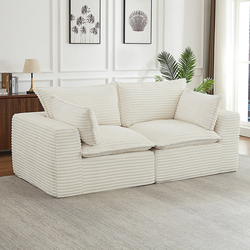 Causeuse, canapé surdimensionné et désossé, 78.8" W, White Corduroy