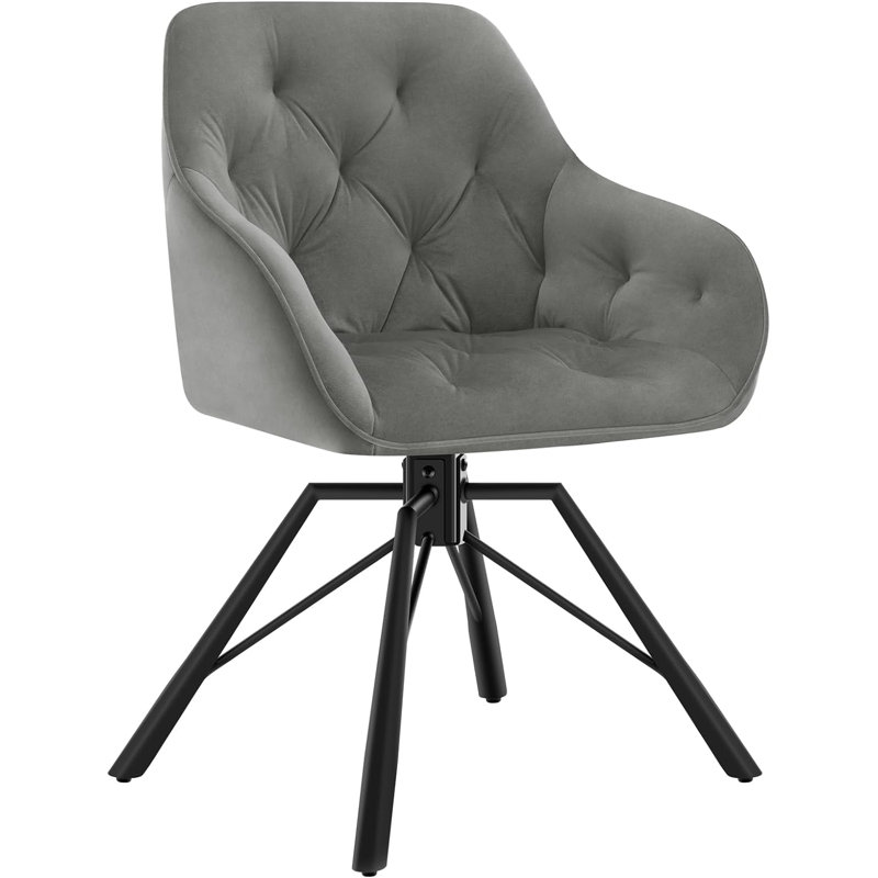 Aagna 44.5cm H Tufted Velvet Upholstered Metal Accent Chair, Grey/Brown/Blue