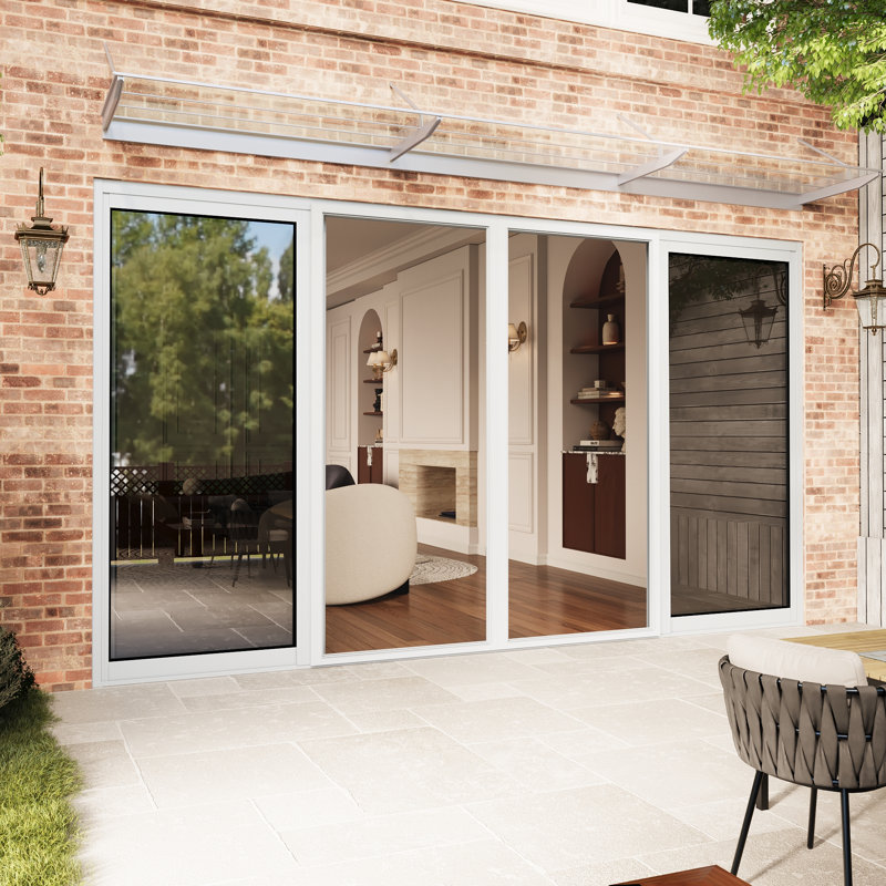 Porte-fenêtre coulissante en verre clair blanc 144 po x 80 po avec quincaillerie et moustiquaire métallique (2+2), Blanc