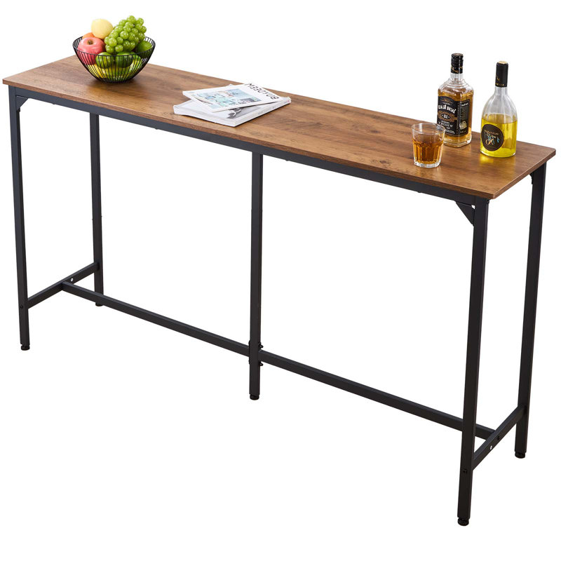 Bar Table, 1PCS 53″ Kitchen Bar Table, Tall Dining Tables with Rounded Edge, Rectangular High Top Kitchen Tables for Balcony, Living Room, Light Brown, Black, Extended Horizontal Design