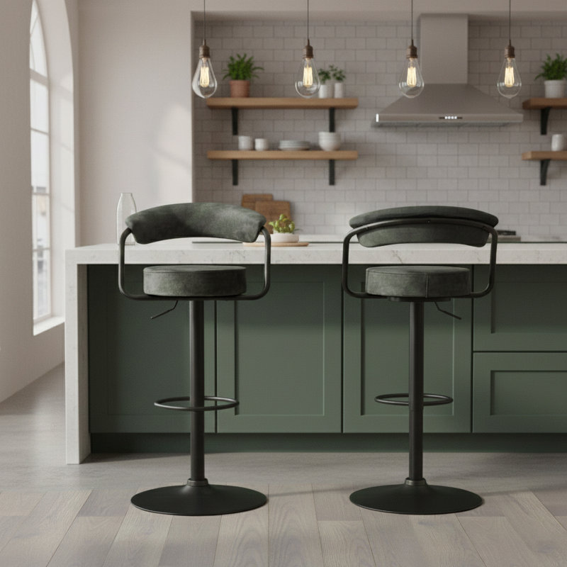 Swivel Yes Bar Stool with Steel Frame, Green