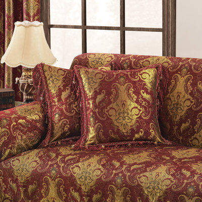 1-Piece Damask Throw Pillow Cover 20"x20", Decorative Pillow Cover with Tassels for Sofa Couch Chair Living Room Bedroom