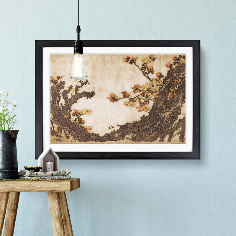 Ancient Plum Tree by Katsushika Hokusai - Single Picture Frame Painting, Black Framed, 33cm H x 45cm W x 2cm D
