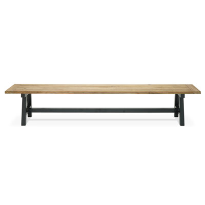 Morones Rectangular Outdoor Bench in Solid Reclaimed Teak with Picnic Style Black Aluminum Legs