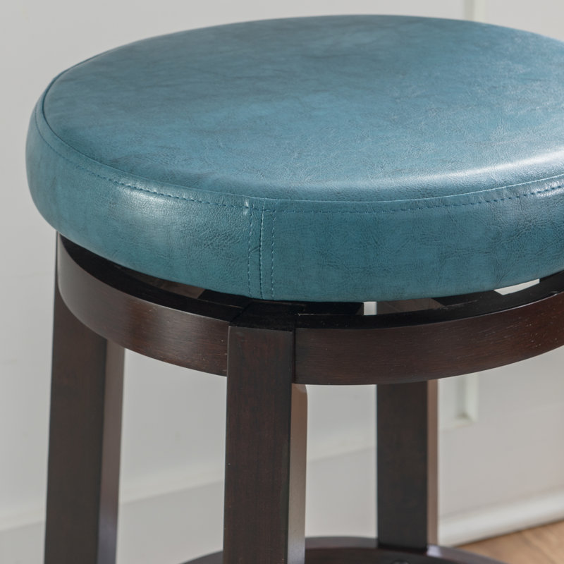 Baylis Swivel Upholstered Stool with Solid Wood Frame, Faux Leather-Teal, Counter Stool (26" Seat Height)