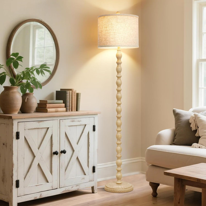 62" Farmhouse Binette For Living Room & Bedroom - 3-Color Temperature Standing Lamp, Beige 