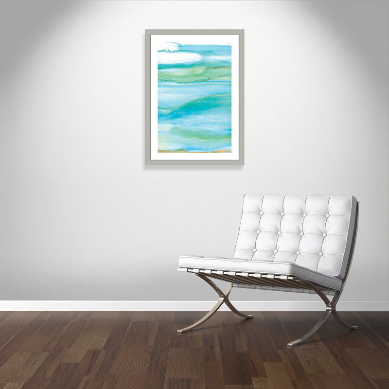 Coastal Abstract I - peinture encadrée, Encadrement argent brossé, H 37 po x l 27 po x P 1,25 po