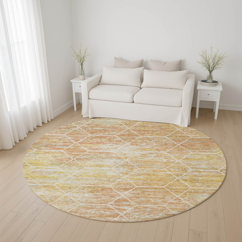 Premium Machine Washable Lubbers AMF1724 Geometric Rug, Round 8'