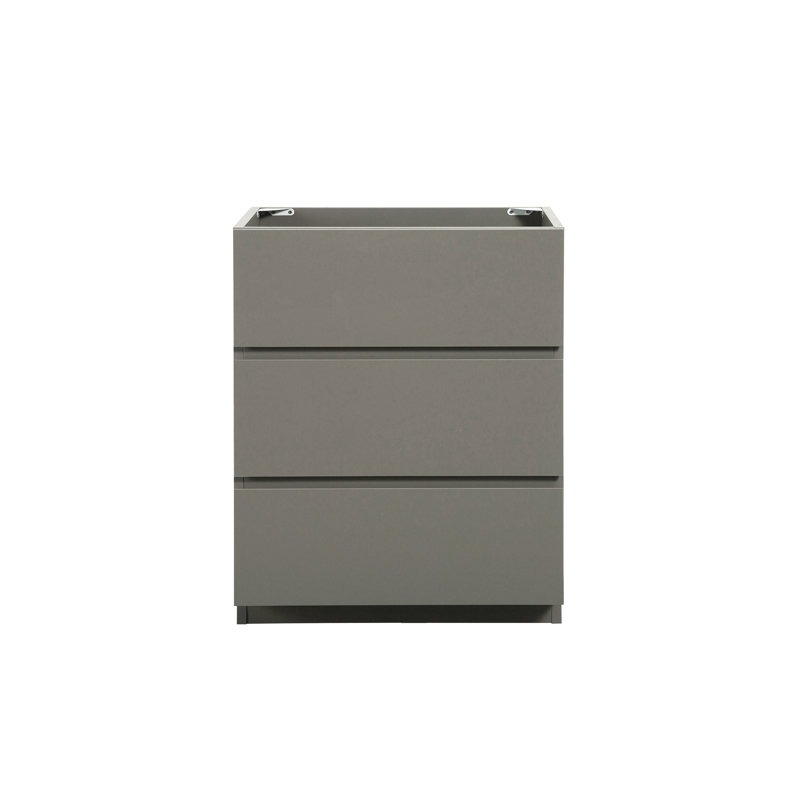 Armoire de salle de bain moderne, gris, 3 tiroirs, lisse silencieuse, pré-assemblée, armoire de rangement gris maximum