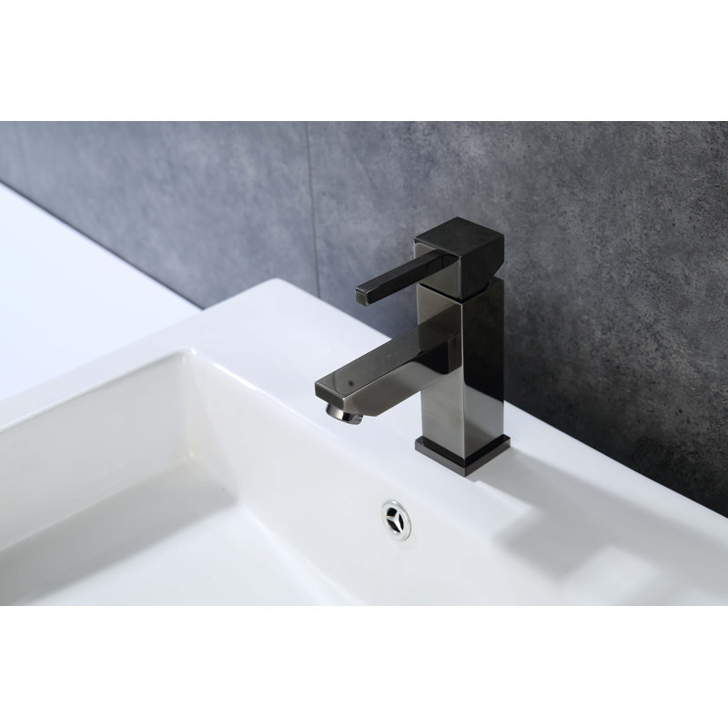 Single-Hole Bathroom Faucet with Drain Assembly, Glossy Black