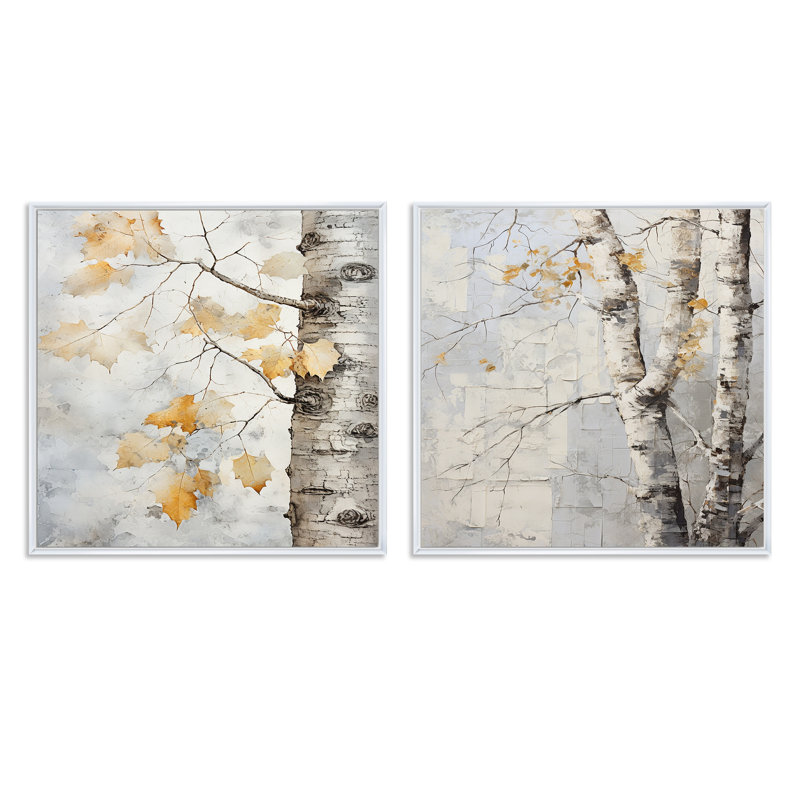 Abat-jour gris et doré Sycamores - Ensemble de 2 carrés sycomores carrés, Cadre flottant blanc, H 16 po x l 33 po