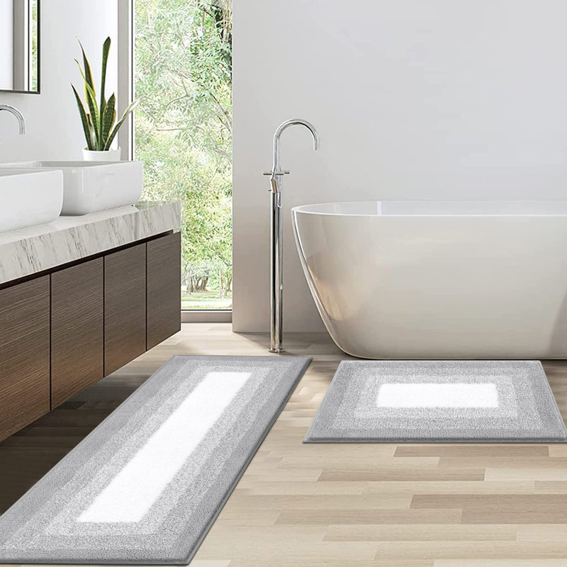 Tapis de salle de bain doux et absorbant (ensemble de 2), Gris