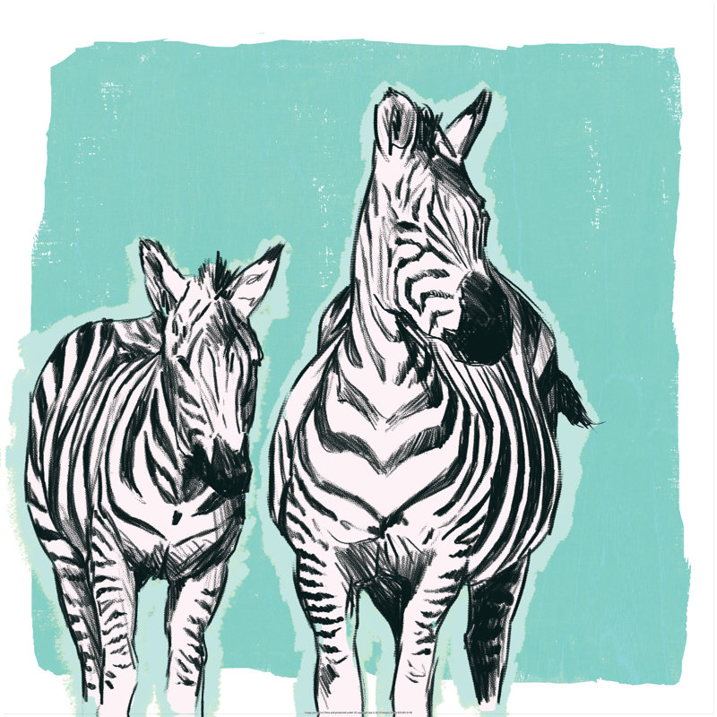 Teal Zebras - Wrapped Canvas Painting, 76cm H x 76cm W x 3.8cm D