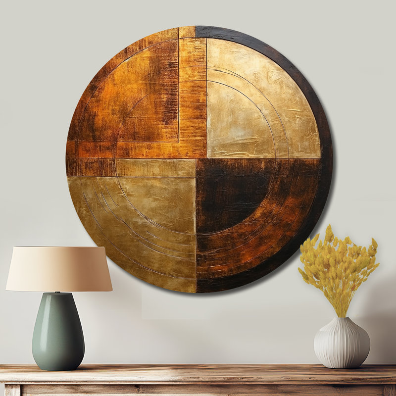 Bronze brillance symétrie - art abstrait rond en métal, H 36 po x l 36 po