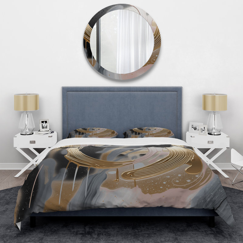Ensemble de housse de couette Abstract Golden And Pink Infinity Rivers IV - Abstract Shapes